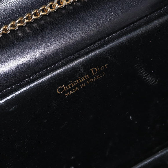 Christian Dior Chain Shoulder Bag Leather Black Gold Tone Auth ep15433