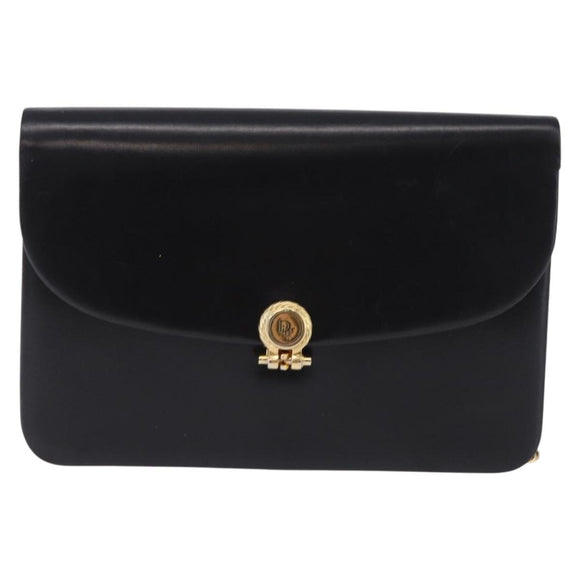 Christian Dior Chain Shoulder Bag Leather Black Gold Tone Auth ep15433