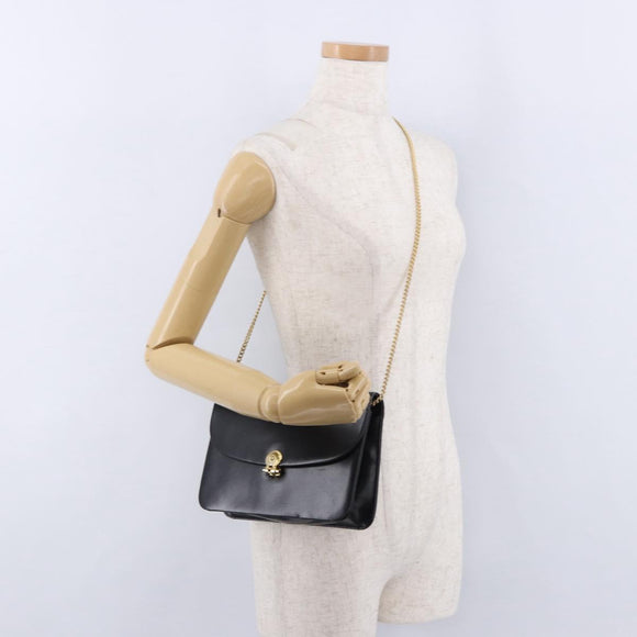 Christian Dior Chain Shoulder Bag Leather Black Gold Tone Auth ep15433