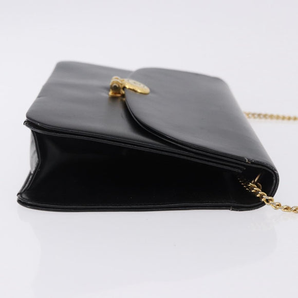Christian Dior Chain Shoulder Bag Leather Black Gold Tone Auth ep15433