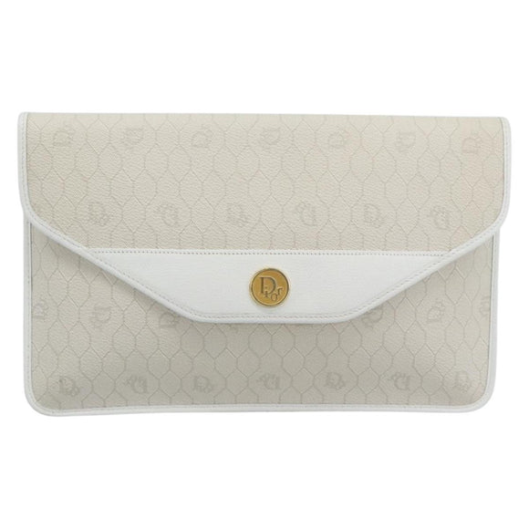 Christian Dior Trotter Clutch Bag PVC Leather White Gold Tone Auth ep15439