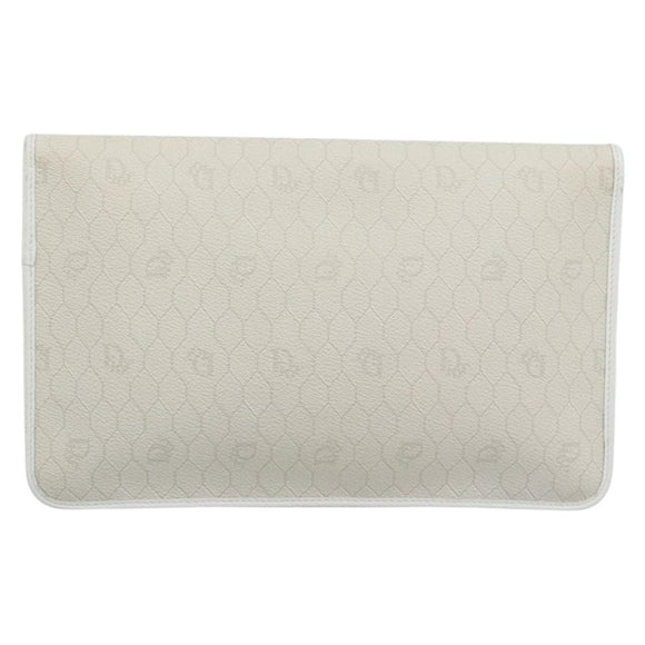 Christian Dior Trotter Clutch Bag PVC Leather White Gold Tone Auth ep15439
