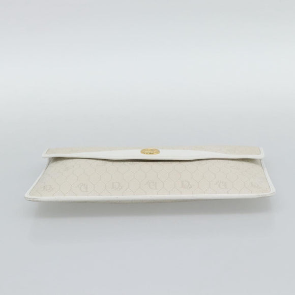 Christian Dior Trotter Clutch Bag PVC Leather White Gold Tone Auth ep15439