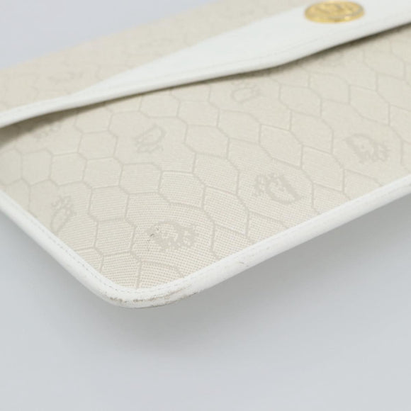 Christian Dior Trotter Clutch Bag PVC Leather White Gold Tone Auth ep15439