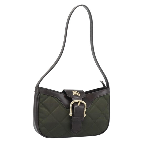 BURBERRY Hand Bag Nylon Khaki Gold Tone Auth ep15442