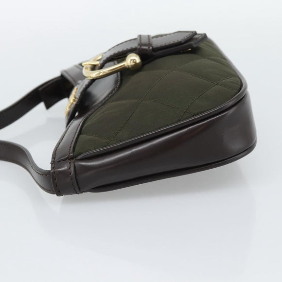 BURBERRY Hand Bag Nylon Khaki Gold Tone Auth ep15442