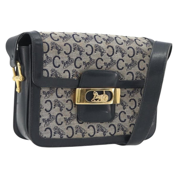 CELINE C Sulky Shoulder Bag Canvas Navy Gold Tone Auth ep15449