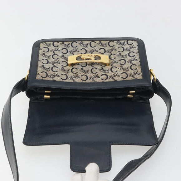 CELINE C Sulky Shoulder Bag Canvas Navy Gold Tone Auth ep15449