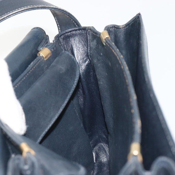 CELINE C Sulky Shoulder Bag Canvas Navy Gold Tone Auth ep15449