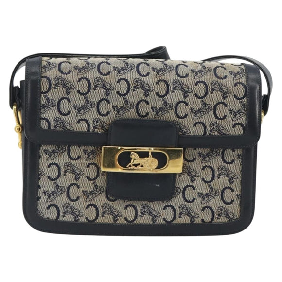 CELINE C Sulky Shoulder Bag Canvas Navy Gold Tone Auth ep15449
