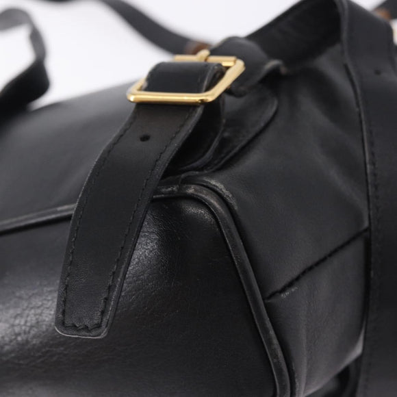 GUCCI Bamboo Backpack Leather Black Gold Tone 003 2034 0030 Auth ep15450
