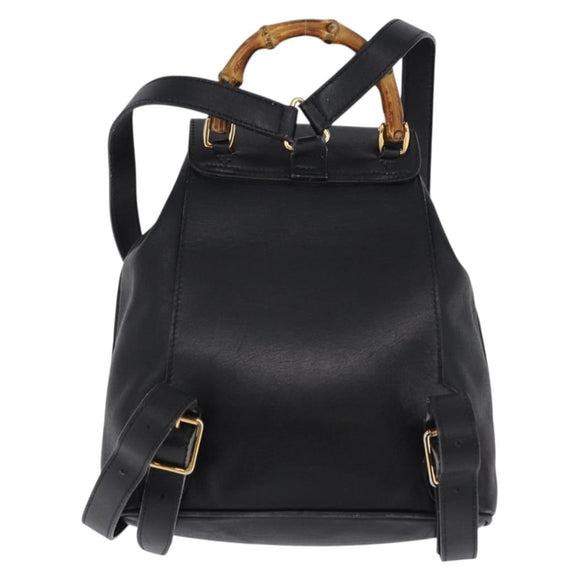 GUCCI Bamboo Backpack Leather Black Gold Tone 003 2034 0030 Auth ep15450