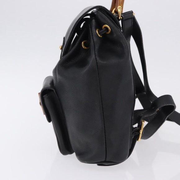 GUCCI Bamboo Backpack Leather Black Gold Tone 003 2034 0030 Auth ep15450