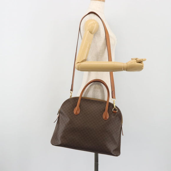 CELINE Macadam Hand Bag PVC Leather 2way Brown Gold Tone Auth ep15452