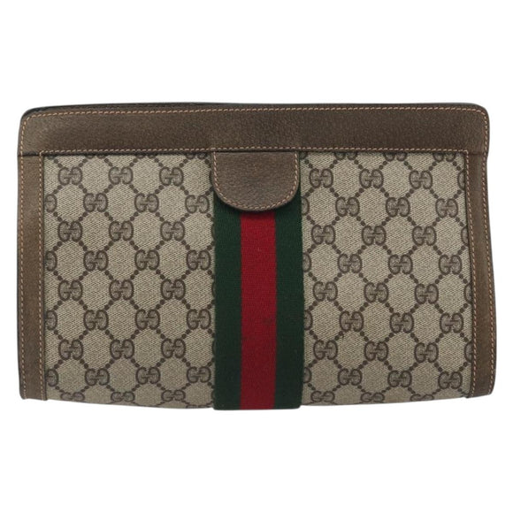 GUCCI GG Supreme Clutch Bag PVC Leather Beige 67 014 2125 Auth ep15454