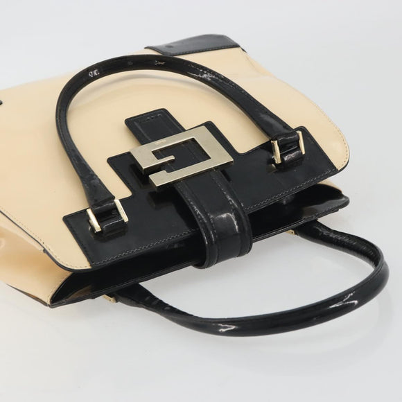 GUCCI Hand Bag Patent Beige Black 002 1103 Auth ep15459