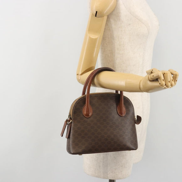CELINE Macadam Hand Bag PVC Leather Brown Gold Tone Auth ep15461