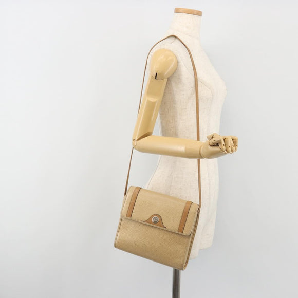 Christian Dior Shoulder Bag Leather Beige Gold Tone Auth ep15464