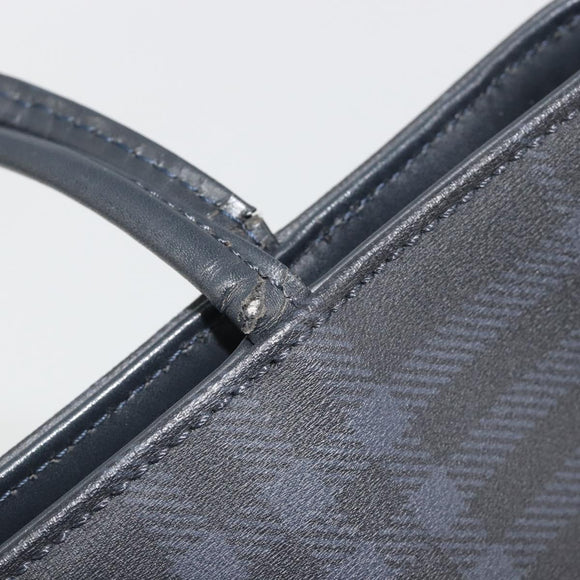 BURBERRY Nova Check Hand Bag PVC Leather Navy Silver Auth ep15470
