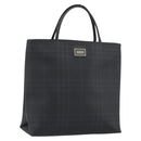 BURBERRY Nova Check Hand Bag PVC Leather Navy Silver Auth ep15470-1