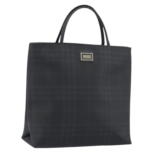 BURBERRY Nova Check Hand Bag PVC Leather Navy Silver Auth ep15470
