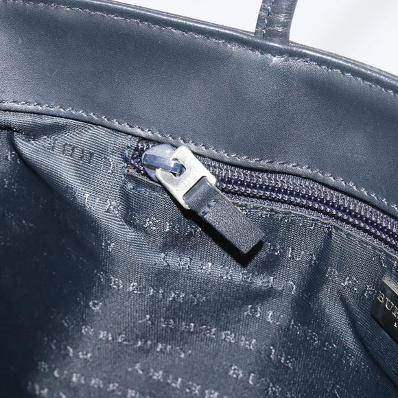 BURBERRY Nova Check Hand Bag PVC Leather Navy Silver Auth ep15470