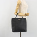 BURBERRY Nova Check Hand Bag PVC Leather Navy Silver Auth ep15470-23