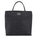 BURBERRY Nova Check Hand Bag PVC Leather Navy Silver Auth ep15470-13