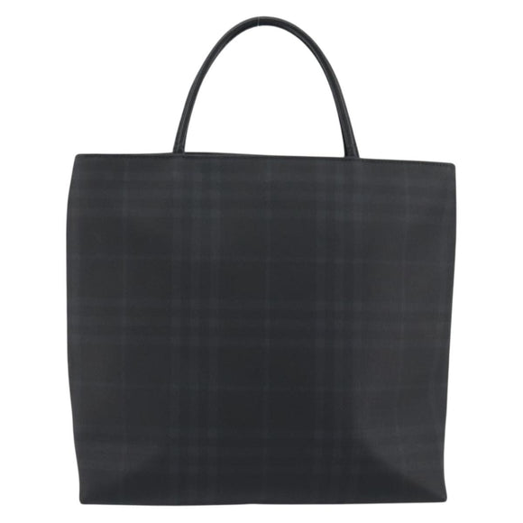 BURBERRY Nova Check Hand Bag PVC Leather Navy Silver Auth ep15470