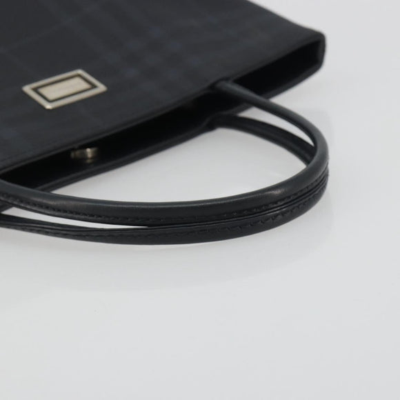 BURBERRY Nova Check Hand Bag PVC Leather Navy Silver Auth ep15470