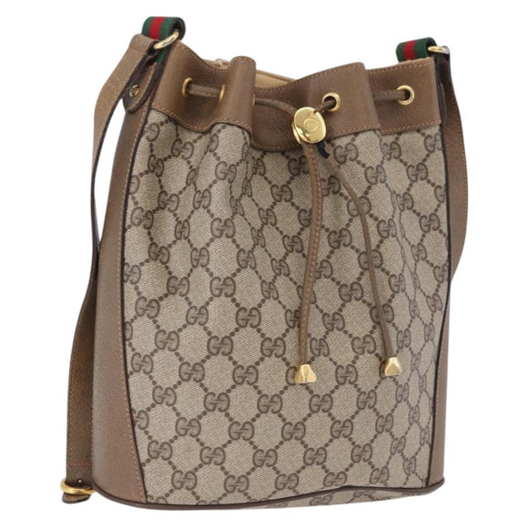 GUCCI GG Supreme Shoulder Bag PVC Leather Beige Gold Tone 41 02 034 Auth ep15475