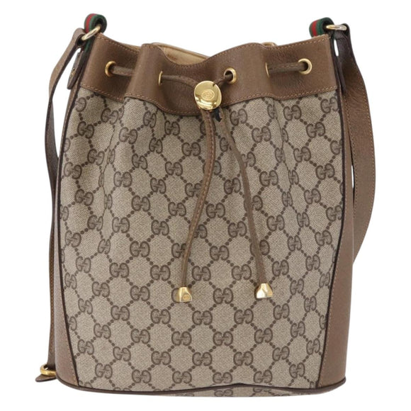 GUCCI GG Supreme Shoulder Bag PVC Leather Beige Gold Tone 41 02 034 Auth ep15475