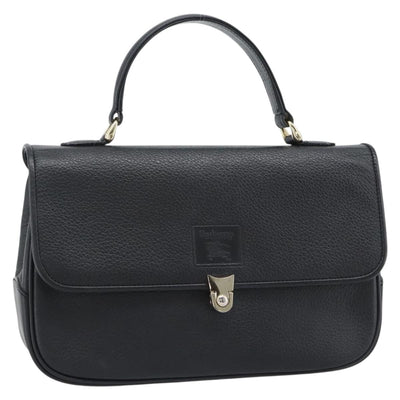 Burberrys Hand Bag Leather Black Gold Tone Auth ep15478