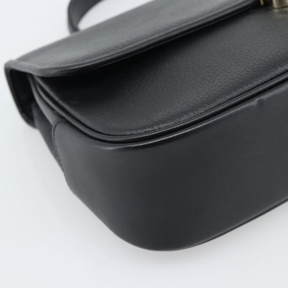 Burberrys Hand Bag Leather Black Gold Tone Auth ep15478