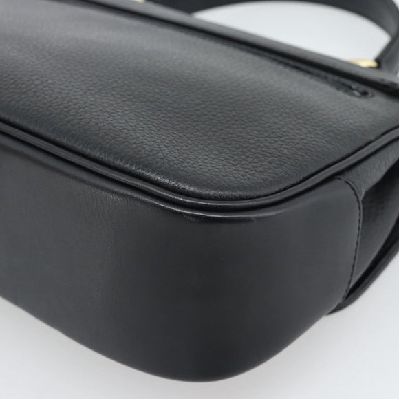 Burberrys Hand Bag Leather Black Gold Tone Auth ep15478