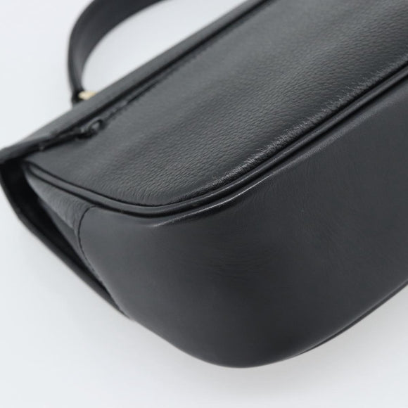 Burberrys Hand Bag Leather Black Gold Tone Auth ep15478