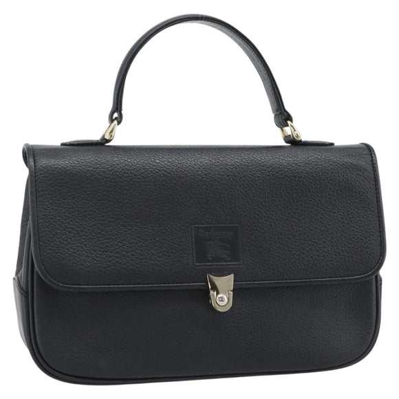 Burberrys Hand Bag Leather Black Gold Tone Auth ep15478