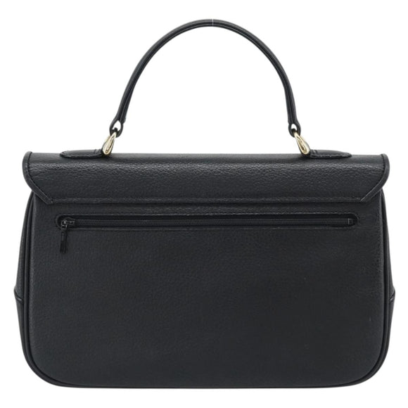 Burberrys Hand Bag Leather Black Gold Tone Auth ep15478