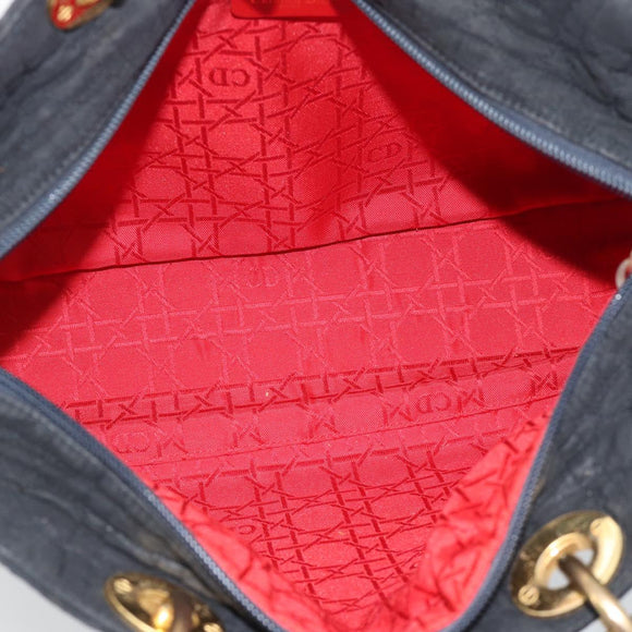 Christian Dior Canage Hand Bag Canvas Black Gold Tone Auth ep15480