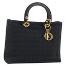 Christian Dior Canage Hand Bag Canvas Black Gold Tone Auth ep15480-1