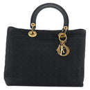 Christian Dior Canage Hand Bag Canvas Black Gold Tone Auth ep15480-13