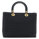 Christian Dior Canage Hand Bag Canvas Black Gold Tone Auth ep15480-2