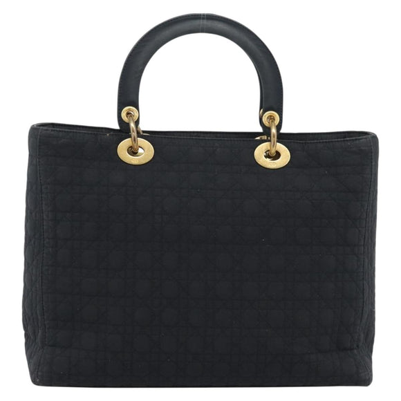 Christian Dior Canage Hand Bag Canvas Black Gold Tone Auth ep15480