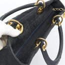 Christian Dior Canage Hand Bag Canvas Black Gold Tone Auth ep15480-6