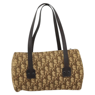 Christian Dior Trotter Canvas Hand Bag Beige Gold Tone Auth ep15481 - 0