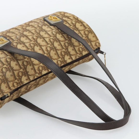 Christian Dior Trotter Canvas Hand Bag Beige Gold Tone Auth ep15481
