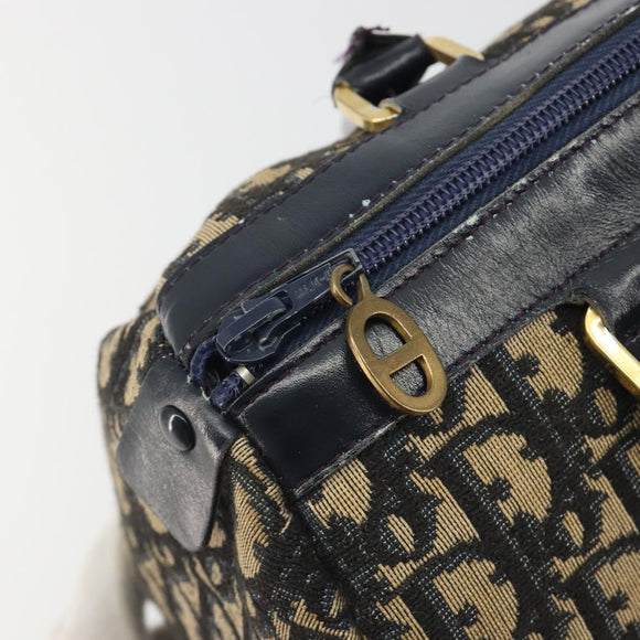 Christian Dior Trotter Canvas Mini Boston Bag Navy Gold Tone Auth ep15486