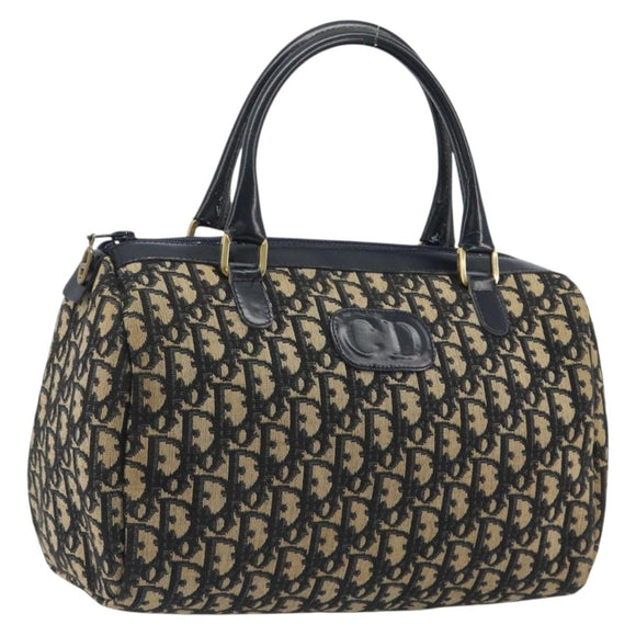 Christian Dior Trotter Canvas Mini Boston Bag Navy Gold Tone Auth ep15486
