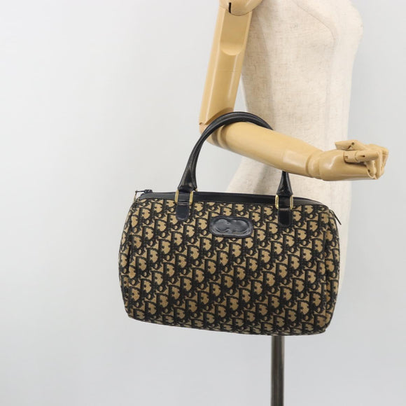 Christian Dior Trotter Canvas Mini Boston Bag Navy Gold Tone Auth ep15486