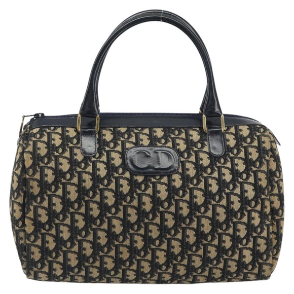 Christian Dior Trotter Canvas Mini Boston Bag Navy Gold Tone Auth ep15486